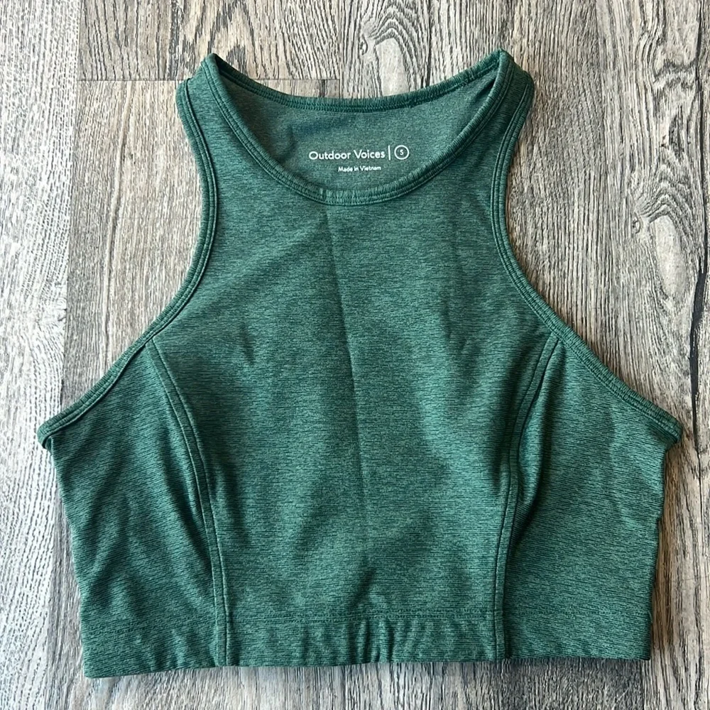 Outdoor Voices Bra Green Athena Crop Top Sports Bra Size Small High Neckline